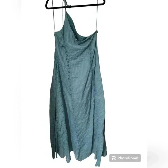Free People Bella Maxi Dress Lace Inserts One Shoulder Tie Shoulder Mint aqua - Picture 5 of 6